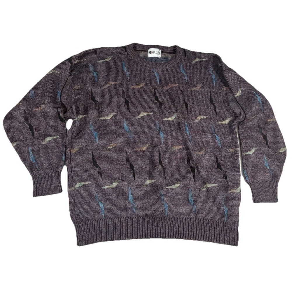 Megalos CrewNeck Sweater Pullover Size XL Brown Heavyweight Made in USA Cotton